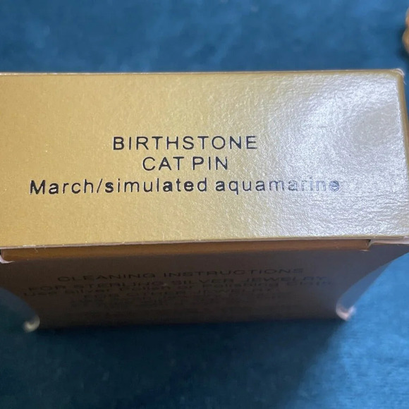 Avon March Birthstone Cat Pin Simulated Aquamarine, In Box Vintage 1999 - Picture 5 of 6